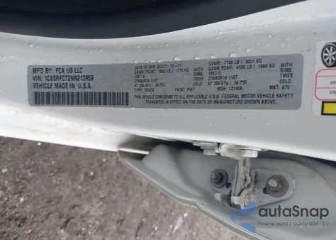 2022 Ram 1500 Tradesman 4X4 6'4 Box z USA, uszkodzony, nr VIN 1C6SRFCT2NN213959